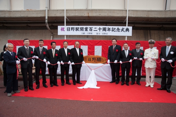 馬場市長を迎えての駅名看板贈呈式