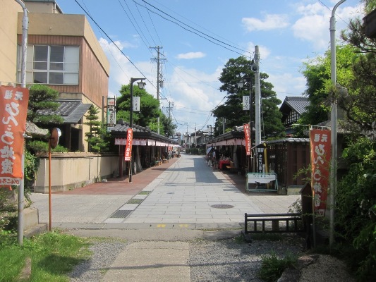 成田山薬師寺山門側から参道入口方面を望む